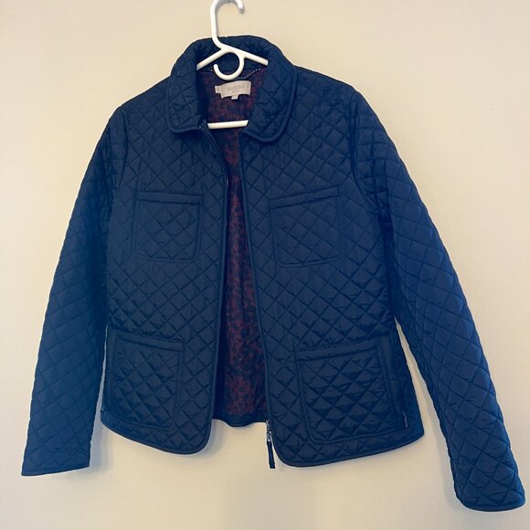 Hobbs London Quilt Quilted Coat Jacket Blue navy 12 large pocket silver zipper - Picture 2 of 14